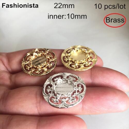 10 pcs Brass Base Setting For 10mm Cabochon,Round Brass Filigree Base Cup,Gold-color,Silver-color,Raw Brass,Jewelry Supplies