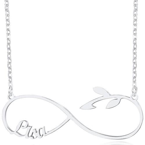New Leaf Personalized Custom Name Necklace Stainless Steel Nameplate Choker Infinity Pendant Fit For Elegant Women Clothes