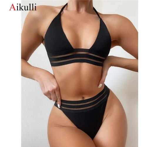 Solid Color Bikinis Sexy Bandage Swimsuit Push Up Bikinis Swimwear Two-pieces Bathing Suit 2021 Black Biquini Summer Bikini Set