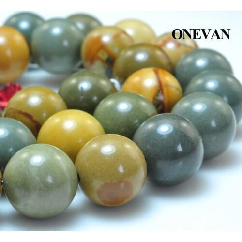 ONEVAN Natural America Picture Stone Round 10mm Smooth Loose Beads Bracelet Necklace Jewelry Making Diy Accessories Gift Design