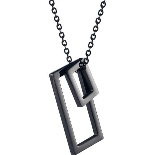 Geometric Double Rectangle Pendant Necklaces for Men Him Fashion Stainless Steel Punk Charm Jewelry
