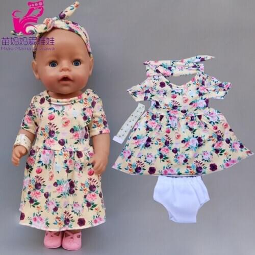 Doll dress 40-43cm baby doll blue flower dress headband wrist underpants 18 inch girl doll dress children gift