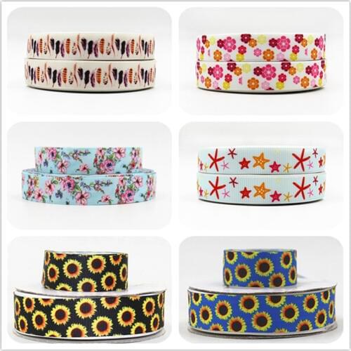 Q&N ribbon 7/8inch 22mm sunflower design Printed OEM grosgrain ribbon 50yards/roll for hair tie hair bows free shipping