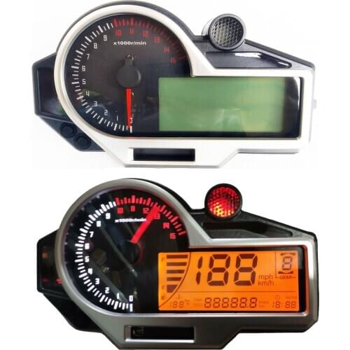 SAMDO Universal Motorcycle Speedometer Odometer Speed Fuel Gauge Water Temperature Gauge 199 Kph Mph 6 Gear Big Screen