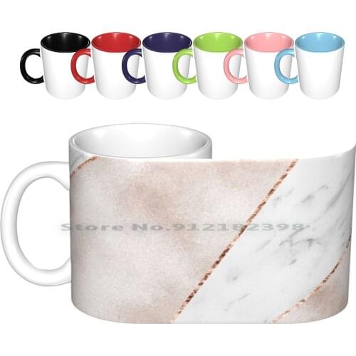 Spliced Rose Gold Marble Ceramic Mugs Coffee Cups Milk Tea Mug Rose Gold Marble Rosegold Copper Foil Glitter Pink Peach New