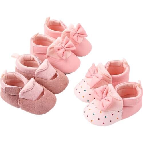 Newborn Toddler Baby Shoes, Anti-Slip Bowknot Cotton Shoes Prewalker Soft Sole Shoes for Baby Girls Solid First Walkers Princess