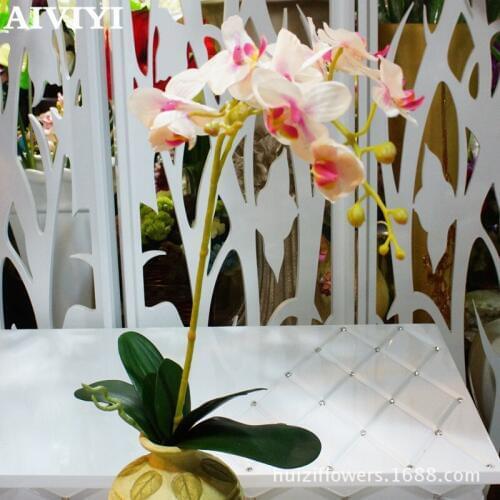 Foreign trade excellent product Artificial Flower Real Touch Latex 3 Branch Orchid Flowers with Leaves Wedding Decoration Flores