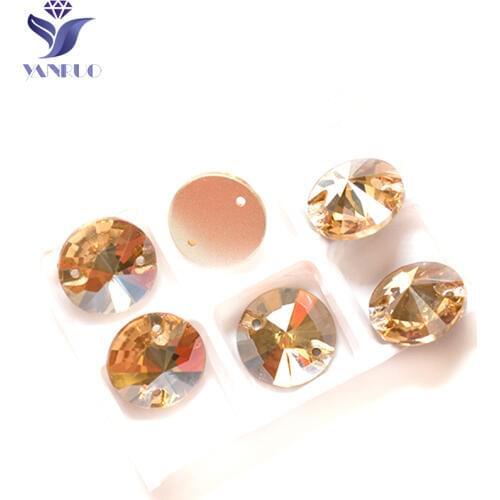 YANRUO 3200 Round GSHA 8 10 12 14 16 18 mm Gold Sew on Crystals Stones Clothes Sewing Applique Wedding Dresses