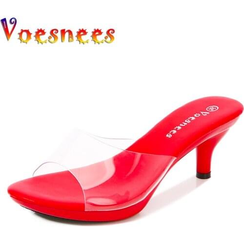 Transparent Slipper High Heels Women Point Toe Sandals Summer Shoes Woman Clear High Pumps Wedding Jelly Buty Heels Slippers