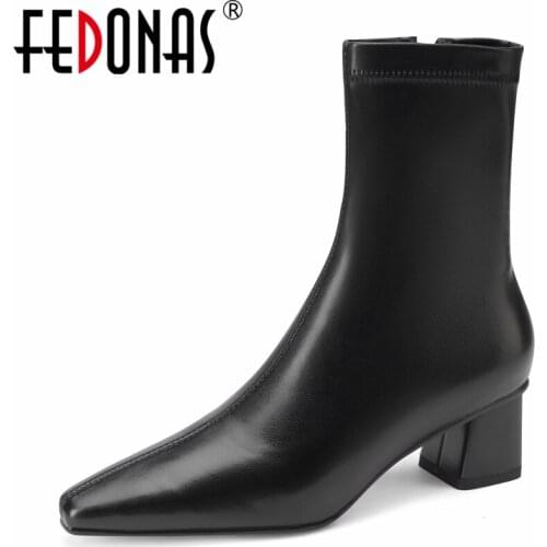 FEDONAS Classic Stretch Boots New Autumn Winter Women Ankle Boots Concise Office Lady Casual High Heels Shoes Woman Side Zipper