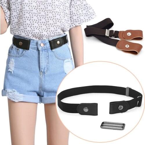 Fashion Buckle-Free Elastic Waist Belts For Women Adjustable Stretch Button Faux Leather Belt Invisible Jeans Belt
