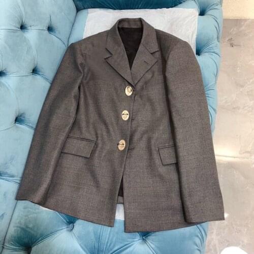 Quality 11.14 High End Fashion Temperament Iron Button Wool Blazer Coat Women Casual Vintage Outerwear