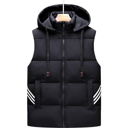 6XL Men Winter Vests Hat Detachable Down Vest Casual Waistcoat Sleeveless Jackets Male Hooded Vest Outwear Warm Coats Windproof