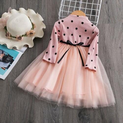 Winter Girls Bow Knot Party Dress Infant Full Sleeve Tutu Kid Vestidos Polka Dot Boss Costume Children Tulle Fabrics Dress