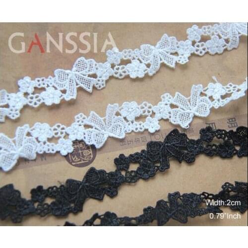 1yard Width:2cm Water-Soluble Bowknot Cotton Lace Trim Black & Ivory White for DIY Clothing Decoration(SS-2173)