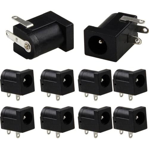 10Pcs PCB Mount 5.5 x 2.1 mm Female DC Power Jack Plug Socket Connector Black