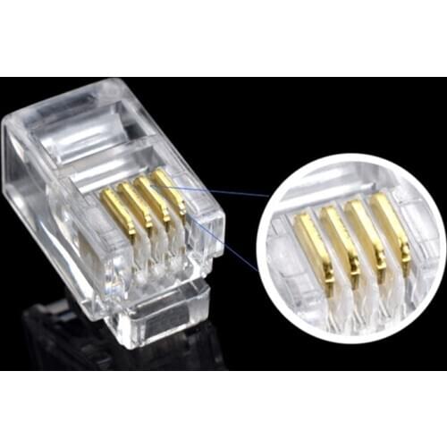 100PCS 4P4C 4 Pins 4 Contacts RJ11 Telephone Modular Plug Jack RJ11 Connector Crystal Head Ethernet Cable Plugs Heads