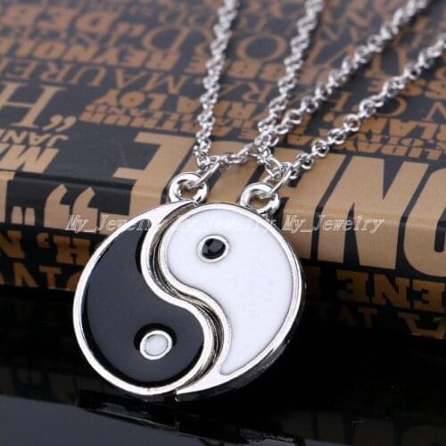 2PCs Yin & Yang Necklace Pendant Chain Set Friendship Best Friends Gift Women Men BFF Fashion Jewelry