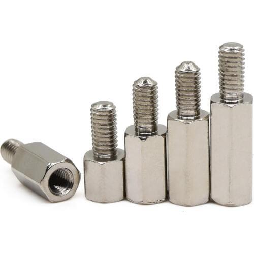 20Pcs/lot M3*L+6 nickel plated brass hex standoff M3*6/8/10/12/15/18/20/25/30+6 male to female nickel brass spacer