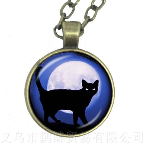 2020 New Pet Necklace 25mm Round Glass Dome Cat Pattern Series Handmade Sweater chain Cat Lover Creative Gift