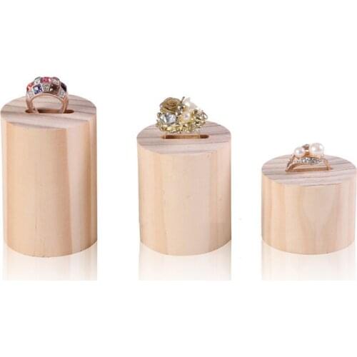3 Pcs Wooden Ring Jewelry Display Rack Organizer Stand Cone Shape Holder/Box