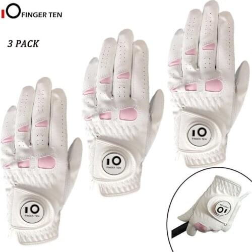 3 Pcs/Set Cabretta Leather Soft Golf Gloves for Women with Ball Marker Left Right Hand Weathersof Grip Size S M L XL