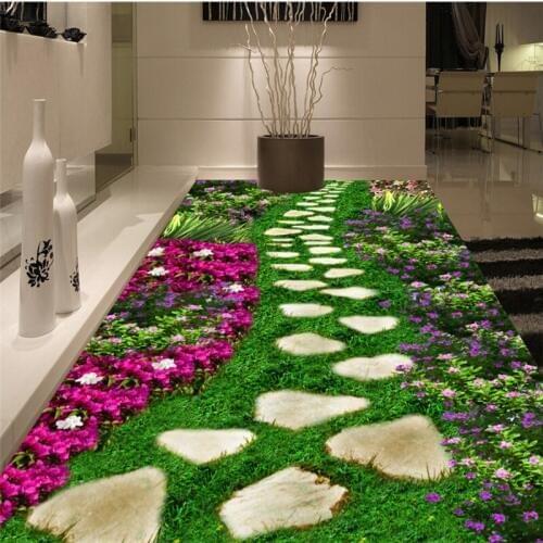Beibehang Custom 3d flooring Murals HD Park garden stone flowers grass Painting Bedroom Living Room PVC Self adhesive Wallpaper