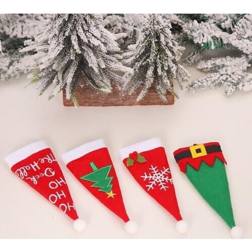 4pcs Cute Cartoon Xmas Tree Snowflake Elves Cap Shape Christmas Knife Fork Bag Covers Home New Year Party Dinner Table Decor