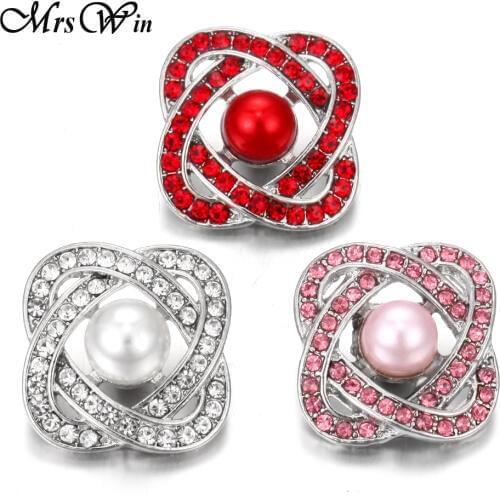 6pcs/lot New Snap Jewelry Rhinestone Knot Flower 18mm Metal Snap Buttons Press Button for Snap Bracelets for Women Jewelry