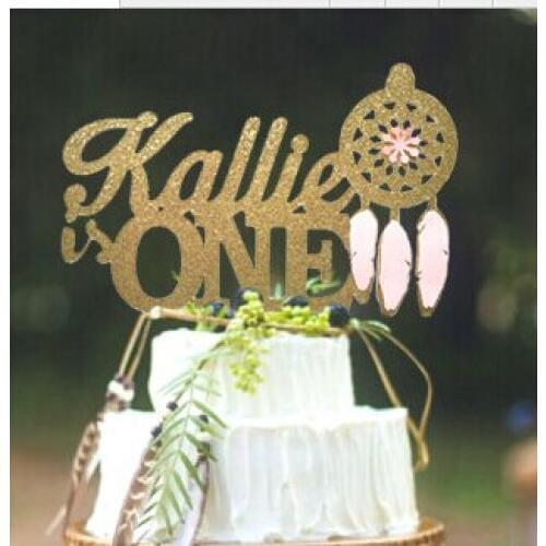 Acrylic Custom Name color Dream Catcher Boho Bohemian girl or boy birthday Cake Toppers tools wedding party decorations