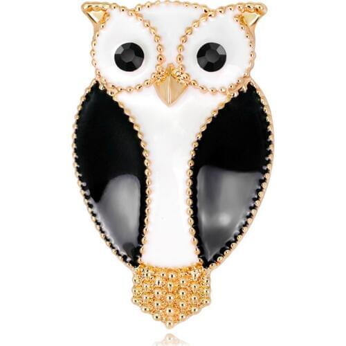 White Black Enamel Pin Owl Brooches For Women Men Gifts Gold Alloy Badge Lovely Animal Brooch Wedding Jewelry Party Banquet Pins