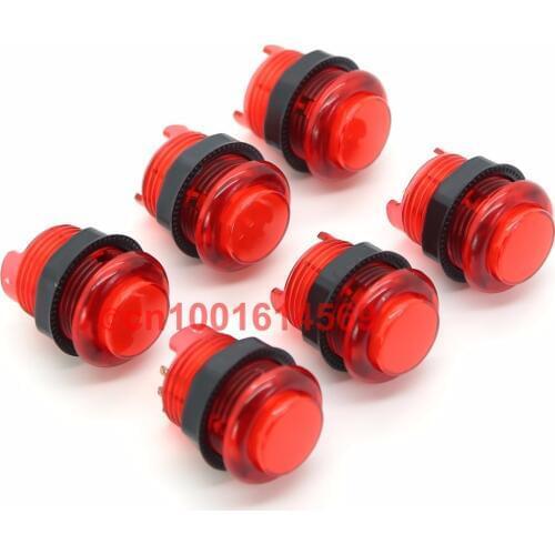Free Shipping! New Reyann 6Pcs/lot 5V LED Illuminated Arcade Round LED Push Button For Arcade Raspberry Pi 2 Project DIY - Red