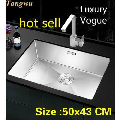 Free shipping Apartment standard kitchen manual sink single trough food-grade 304 stainless steel hot sell 50x43 CM