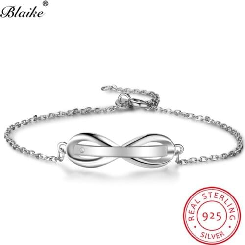 Blaike 100% Real 925 Sterling Silver Letters Bracelets For Women Link Chain Adjustable Wedding Bracelet Bridal Fine Jewelry