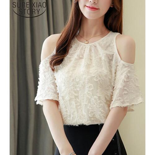 New Summer Solid Elegant Office Lady Women Blouses Short Sleeve Off Shoulder Women Tops Casual O-neck Women Clothing 5566 50