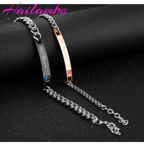 Hailambo 2020 His Queen Her King Lovers Bracelet His Beauty Her Beast Cute Romantic for Lovers Girl / Boy Friend Bangle #B11