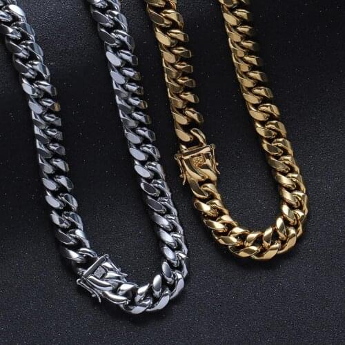 14mm Wide Strong Cool Silver Color/Gold Stainless Steel Chunky Miami Cuban Chain Mens Womens Necklace Or Bracelet Punk Jewelry