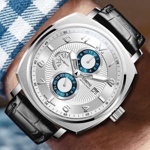 LOBINNI Luxury Brand Square Automatic Mechanical Men Wrist Watch New Men Watch Calendar Week Sapphire Glass Waterproof Watch