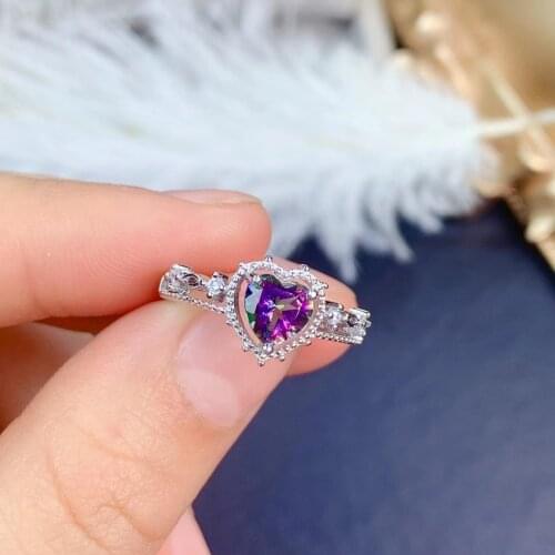 Grace romantic heart Natural amethyst gem Ring S925 Silver Natural violet crystal Ring Womens girl office Rings Jewelry