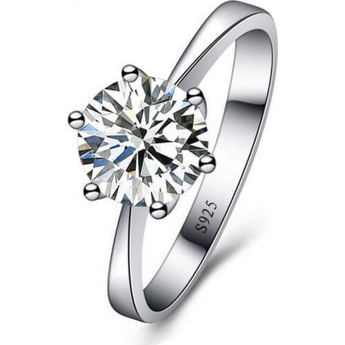 Hainon Romantic Wedding Rings For Women Elegant Silver Color Filled Rings Jewelry One Round Clear Austrian CZ Crystal Rings Gift