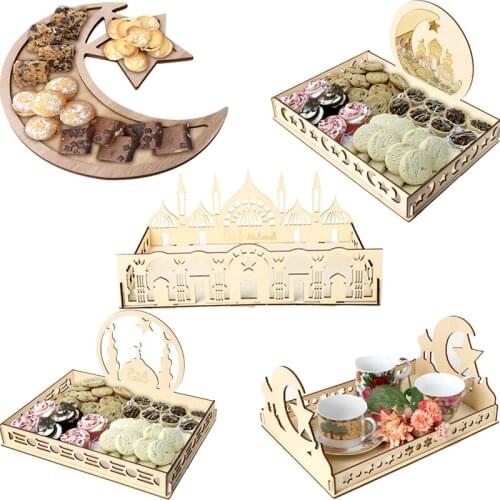 Eid Mubara Wooden Dessert Tray decorations Ramadan Decoration For Home lslamic Muslim Mubarak Pendants Decor Gifts EID AI Adha