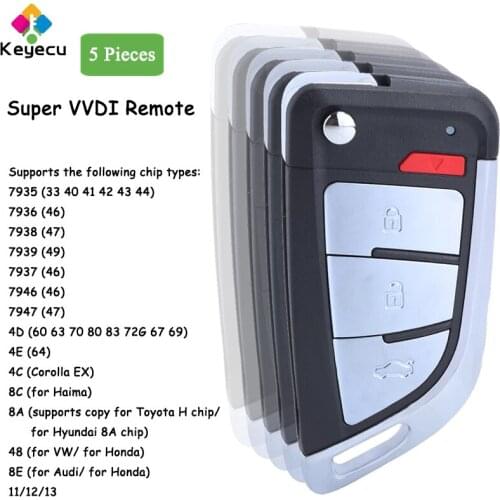 KEYECU 5PCS XHORSE XEKF20EN Knife Flip Style 3+1 4 Buttons Super Universal Remote Car Key Super Chip for VVDI Remote Key Tool