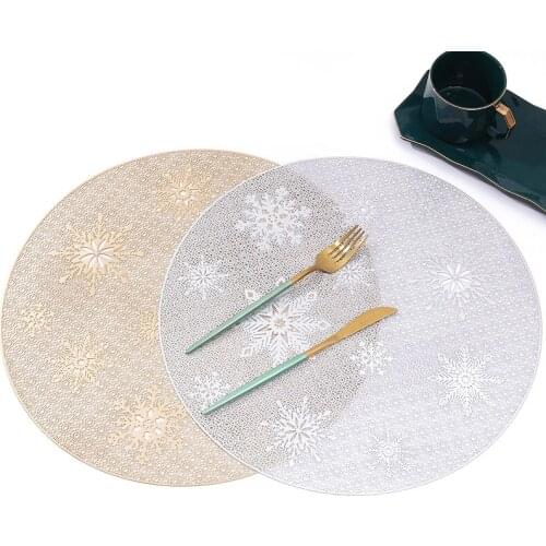 Round Snowflake Hollow PVC Placemats Western Hotel Insulation Pads Cup Coaster Kitchen Dining Table Mats Christmas Wedding Decor