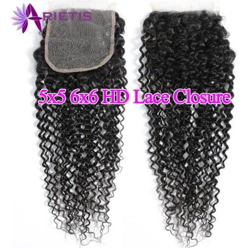 22" Kinky Curly 5x5 6x6 HD Lace Closure Brazilian Human Hair 13X4 Lace Closure Frontal Natural Black Pre Plucked Remy Swiss Lace