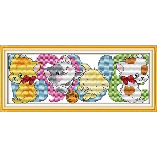 LOVE cats (2) cross stitch kit cute animal baby 14ct 11ct count print canvas stitches embroidery DIY handmade needlework plus