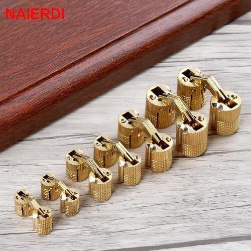4PCS NAIERDI 8-18mm Copper Barrel Hinges Concealed Cabinet Hidden Cylindrical Invisible Brass Door Hinges For Furniture Hardware