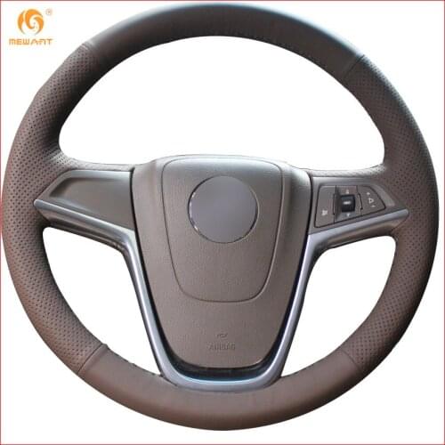 MEWANT Dark Brown Genuine Leather Car Steering Wheel Cover for Buick Excelle XT GT Encore Opel Mokka Interior Accessories Parts
