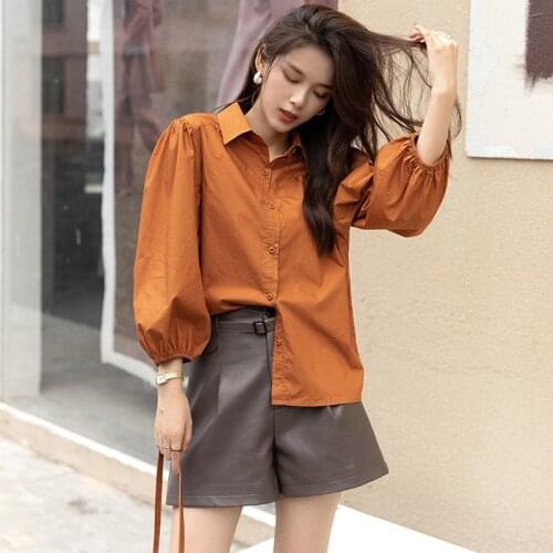 MISHOW 2021 Autumn Fashion New Shirts Women Puff Sleeve Blouses Loose Shirt Female Clothing MXA35C0089