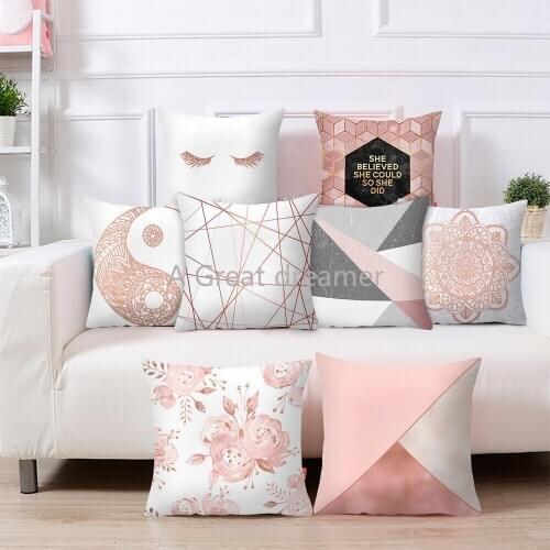 Fashion Decorative Rose Gold Square Cushion Cover Geometric Soft Throw Pillow Cover For Home Pillow Cover Dreamlike Pillow Case
