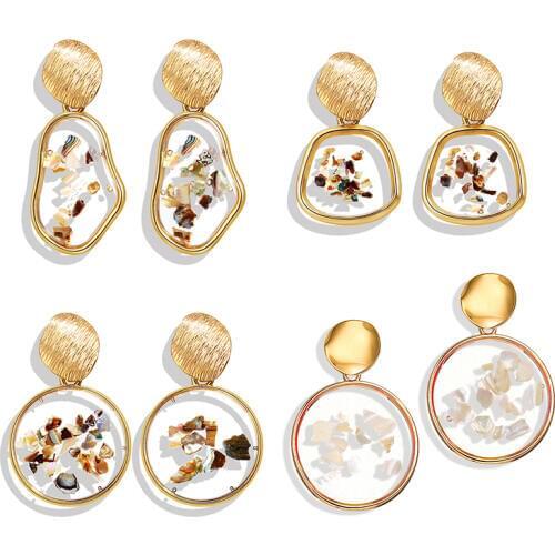 Fashion Shell Acrylic Korean Geometric Dangle Earrings For Women Round Resin Gold Color Drop Earrings Jewelry 2020 New